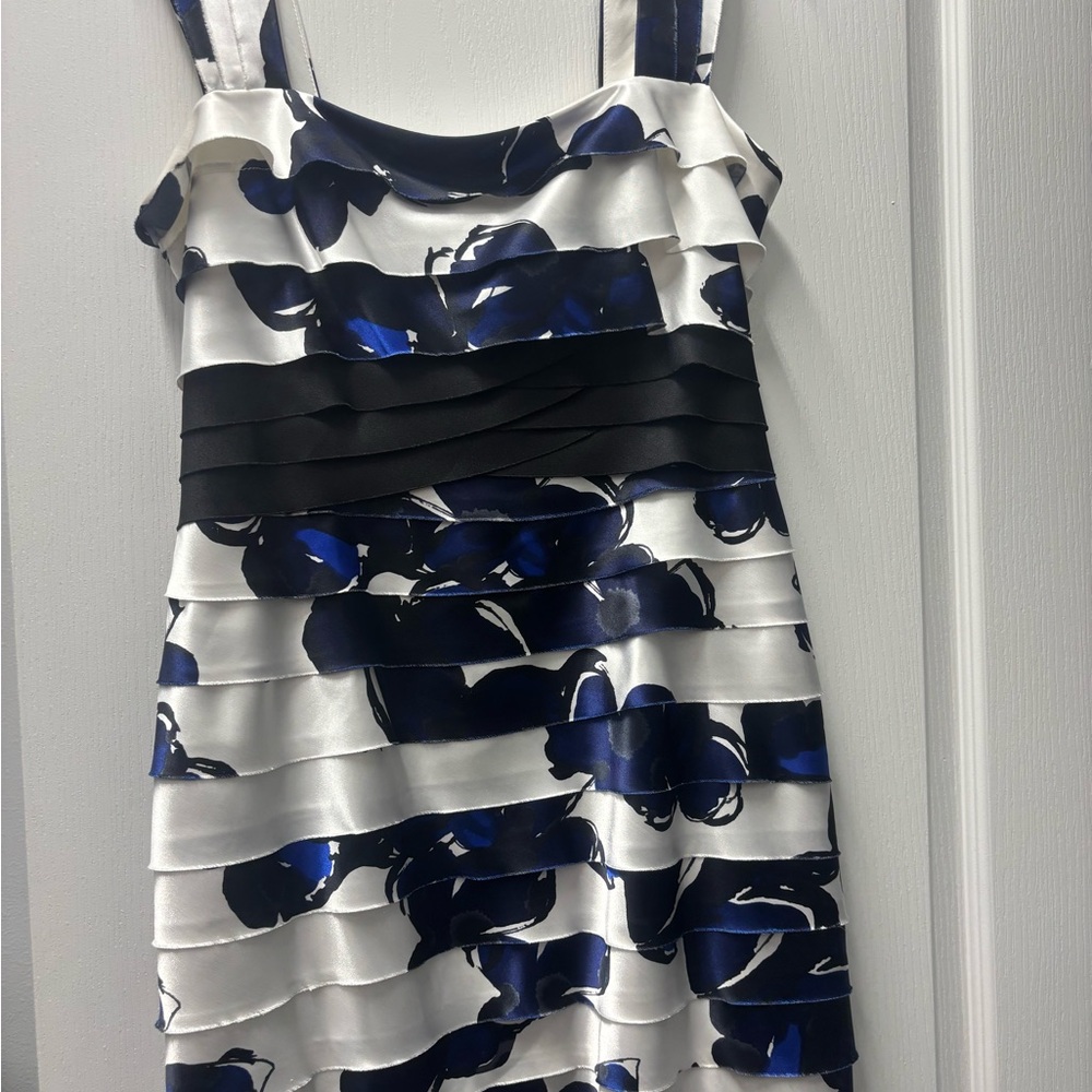 Jones Wear Navy and White Striped  Dress